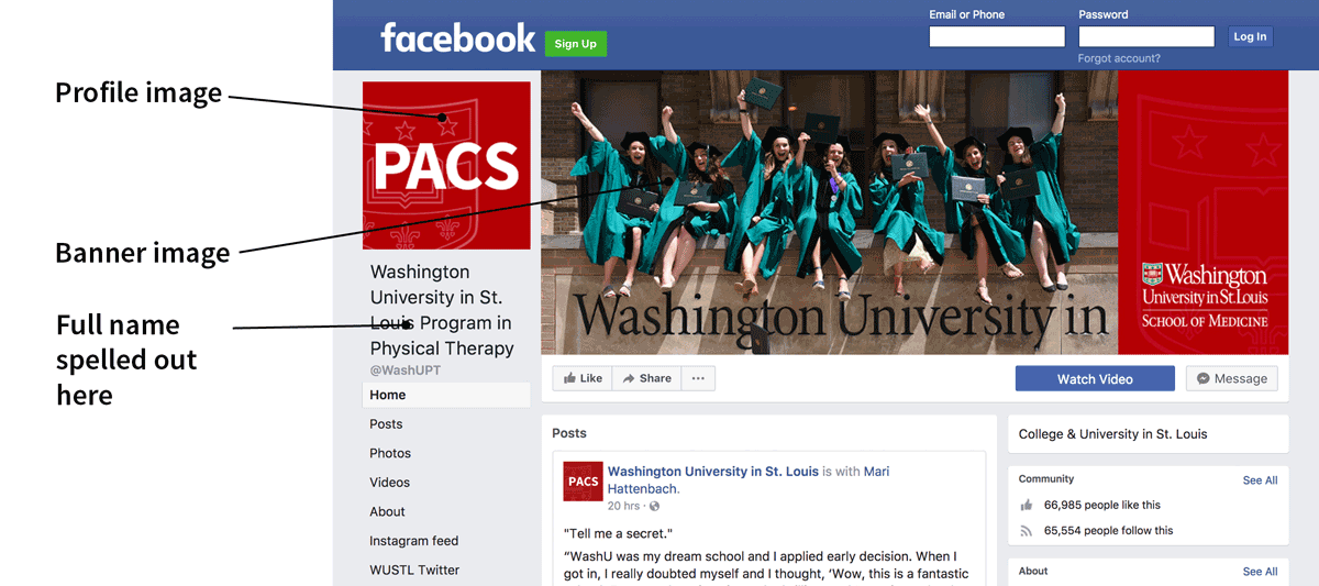 Screenshot showing avatar and banner image on PACS Facebook page.